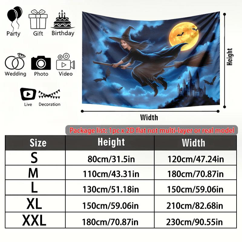 Party Banner Home Moon Witch Halloween Backdrop, Polyester Wall Decor for Celebration & Photos