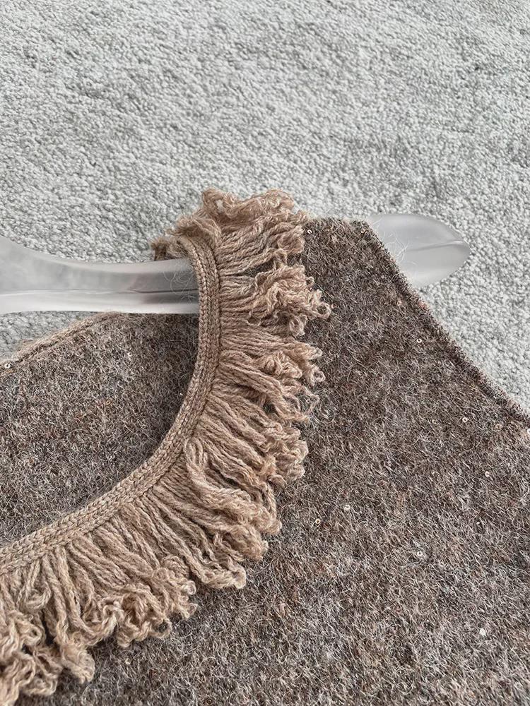 Осень и зима 2024 Вязаный жилет: 30% мохер, 25% шерсть с кисточками