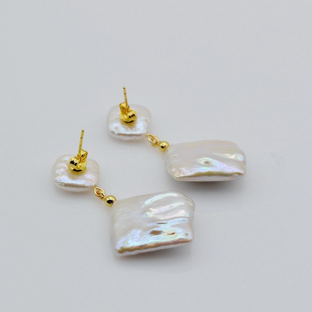 Геометрические серьги, белый натуральный пресноводный жемчуг, золотые серьги в стиле барокко, плоские квадратные серьги-капли, жемчужные серьги для женщин