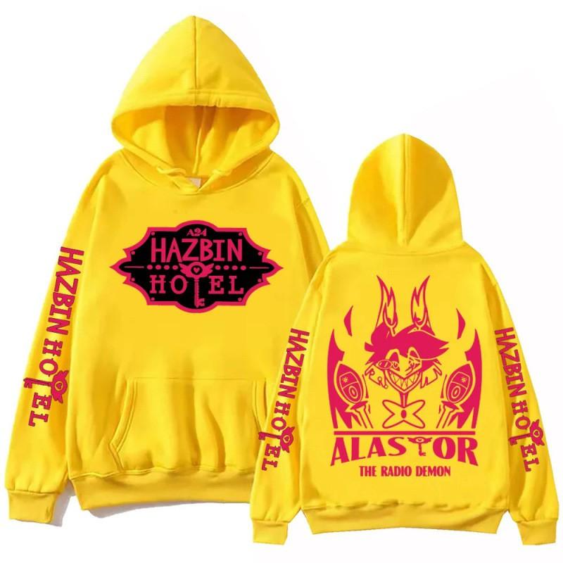 Винтажная толстовка с капюшоном Alastor Hazbin Hotel Radio Demon для мужчин - Ретро-свитшот с принтом в цветах: Черный, Белый, Серый, Розовый, Хаки, Красный