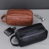 Men PU Wash Bag Travel Business Trips Portable Cosmetic Bag Large Capacity Multi Pocket Design Handheld Wash Bag