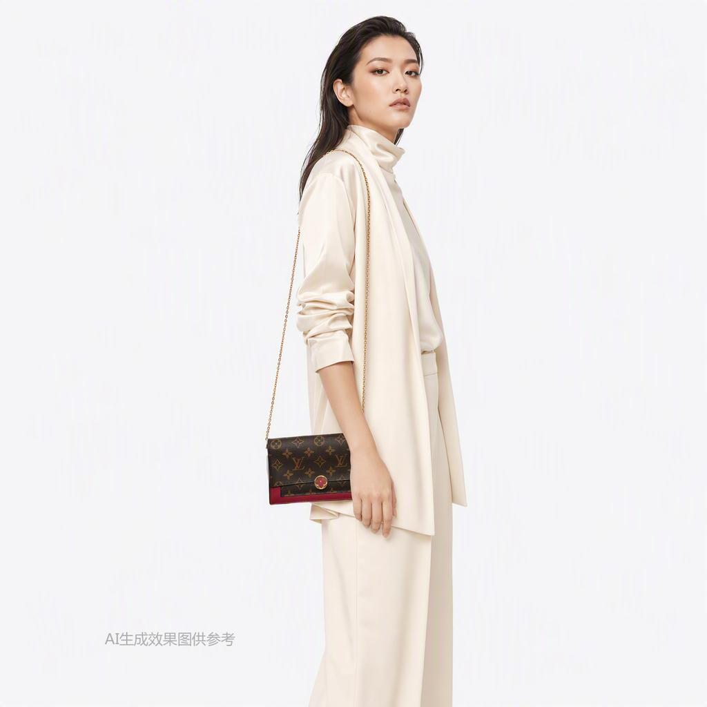[Pre-Owned] Flore Flower Buckle Classic Monogram Coated Canvas With Calfskin Flower Chain Clutch Shoulder Crossbody Bag - Good #1KA0PZQ