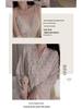 Guiruo Deep V Satin Lace Pajama Set with Chest Pad & Outer Robe