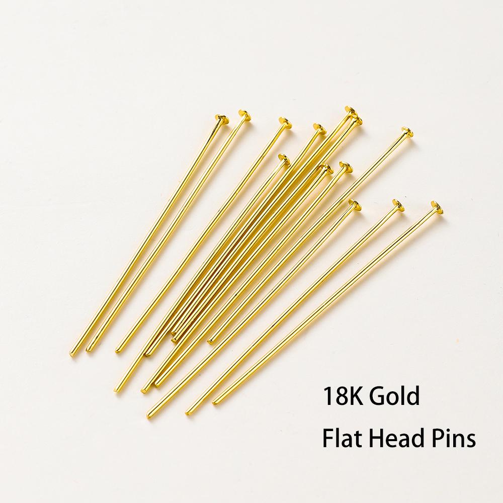 100 шт. штифты с шариковым наконечником 14K 18K с золотым покрытием, 16-50 мм, для изготовления украшений своими руками, фурнитура, латунь, металлические штифты с плоской головкой, штифты с ушком, расходные материалы