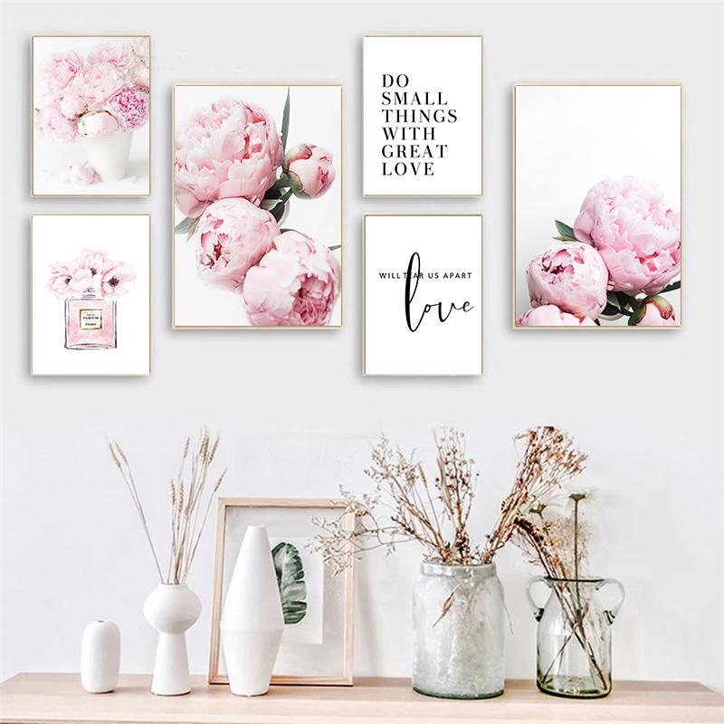 Розовый цветок бутон плакат настенная живопись на холсте цитата растительный принт скандинавская мода современный домашний декор фотографии для дизайна общежития