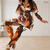 Women Plus Size Halloween Cartoon Printed Half Zip Long Sleeve Top And Fitted Pants Two Piece Set