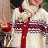 Y2K Милый узор Аргайл Вязаный кардиган для девочек, студентов, свободные свитера большого размера, пальто, зима-осень, топы