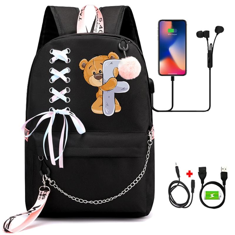 Рюкзак с принтом «Маленький медведь», 26 английских букв, детский рюкзак для школы для мальчиков и девочек, сумка для книг с героями мультфильмов, кавайная школьная сумка для школьников