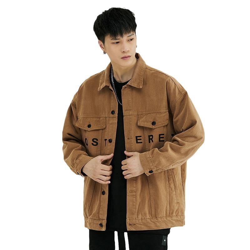 Модная куртка Американская трендовая печать Свободная маркировка Повседневная модная брендовая универсальная рубашка с длинными рукавами Куртка мужская одежда