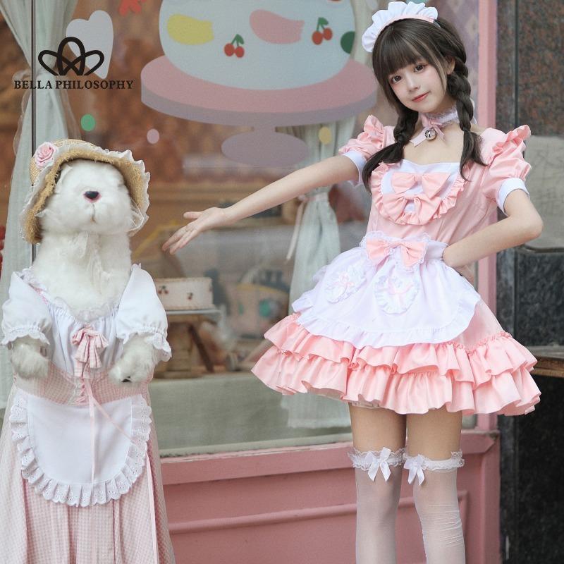 Косплей в японском стиле, милая одежда для горничной, платье, чисто розовая униформа горничной, костюм для косплея, короткая юбка, костюм для костюма