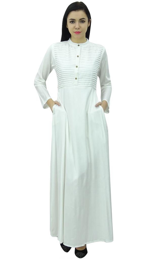 Bimba Women's Long Sleeve Maxi Mandarin Collar Plain Jilbab Dress With