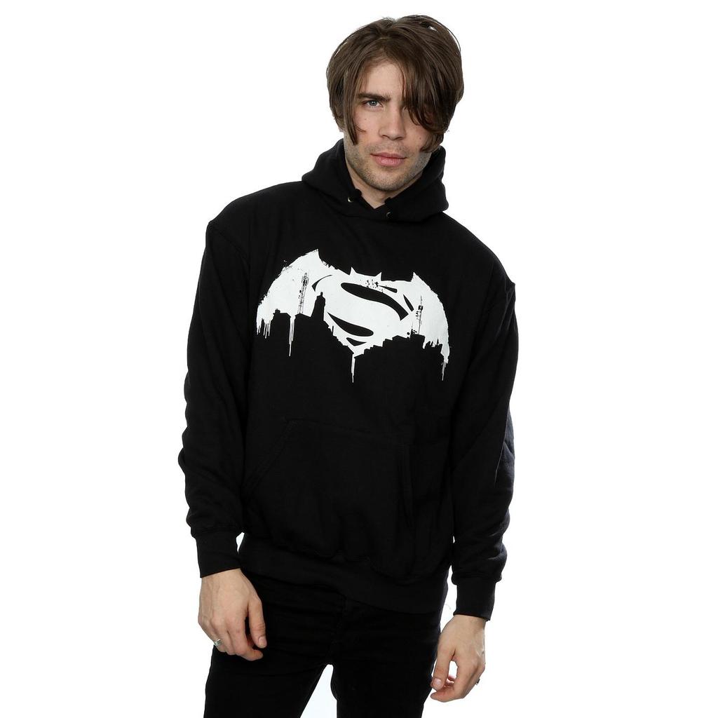 DC Comics Mens Batman v Superman Beaten Logo Hoodie