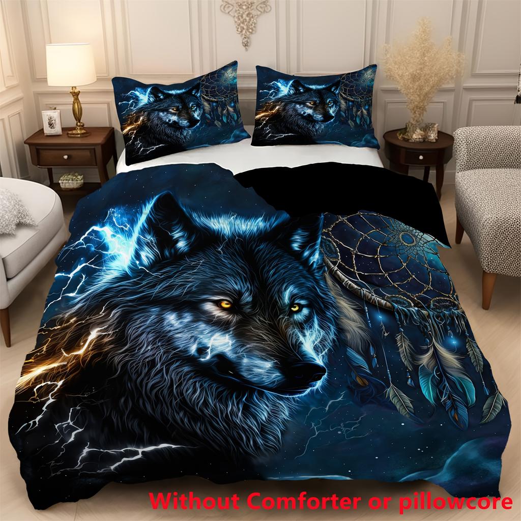 2/3pcs 3D Wolf Animal Dreamcatcher Print Duvet Cover Set (1 Duvet Cover + 1/2 Pillowcase Without Core) Soft Comfortable