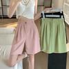 Костюмные шорты для студенток, летние, тонкие, с высокой талией, широкие, Macaron Ice Silk, прямые, свободные, с пятью точками, средние брюки