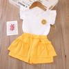 Girls' New Summer Outfit Stylish Children's Flying Sleeve Thin T-shirt Shorts Set