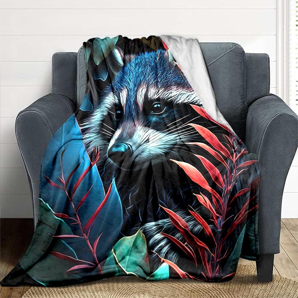 1PC Raccoon Print Blanket - Soft Warm All-Season Throw for Sofa, Bed, Car, Office, Throw For Sofa yy250916126