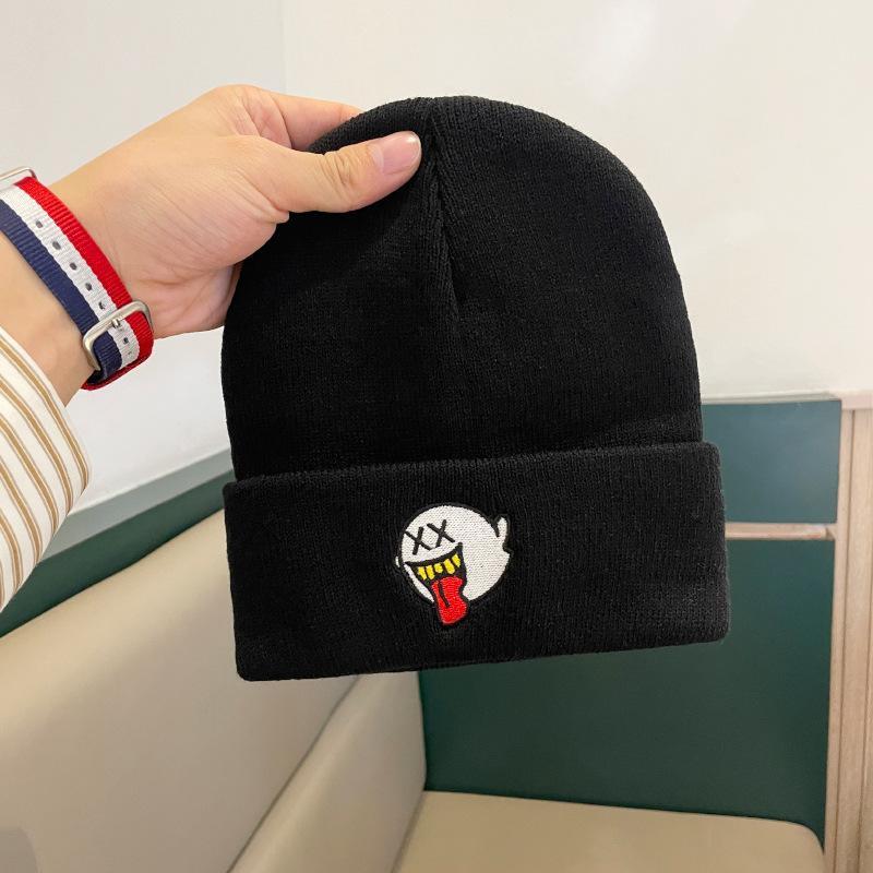 Шерстяные шапки для мужчин и женщин Японские Универсальные и Милые Теплые и Защищающие от холода Вязаные шапки для осени и зимы Шапки-пуловеры от холода