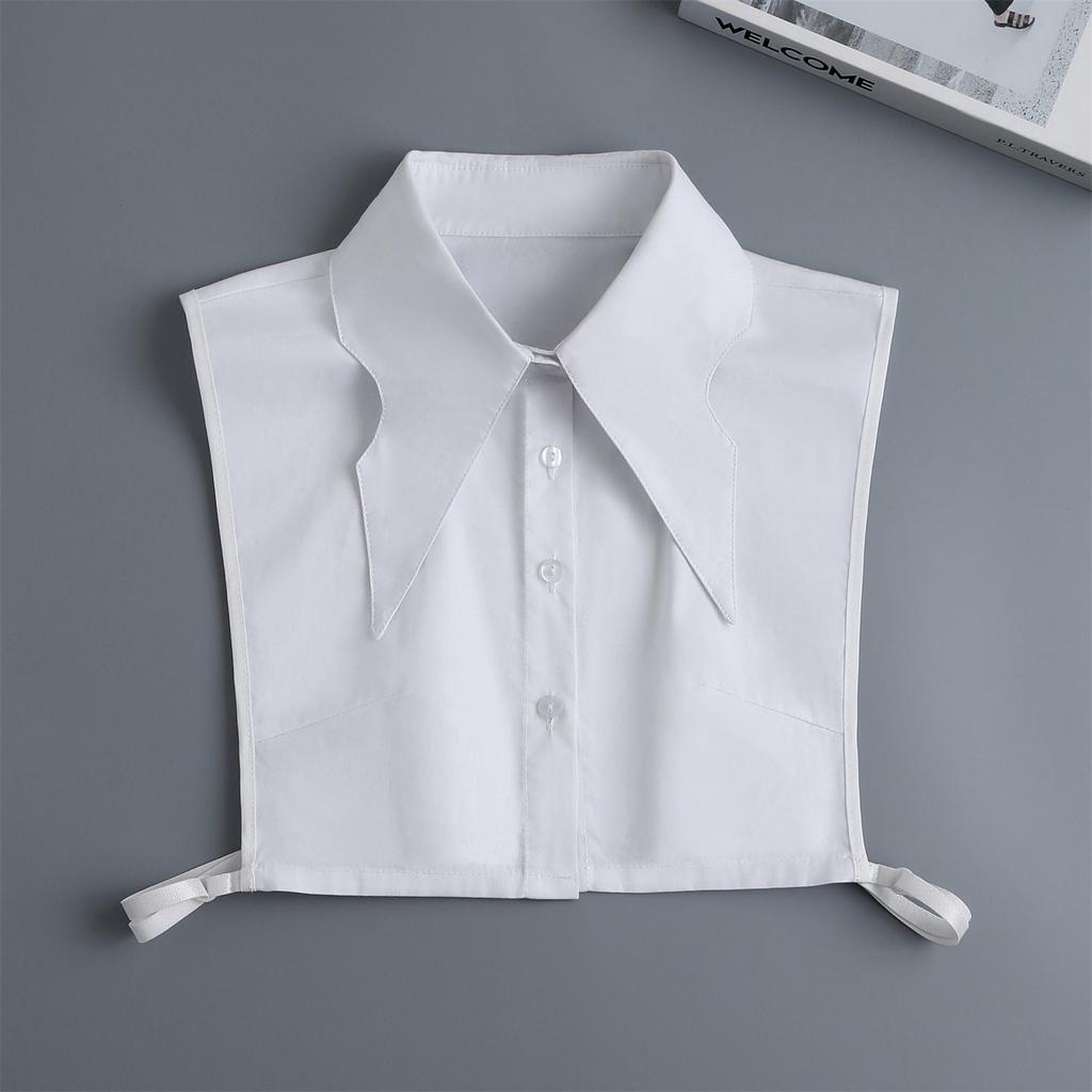 Women White Long Pointed Fake Collar Big Lapel Fake Collar Detachable Lapel Half Shirt Cotton False Collars