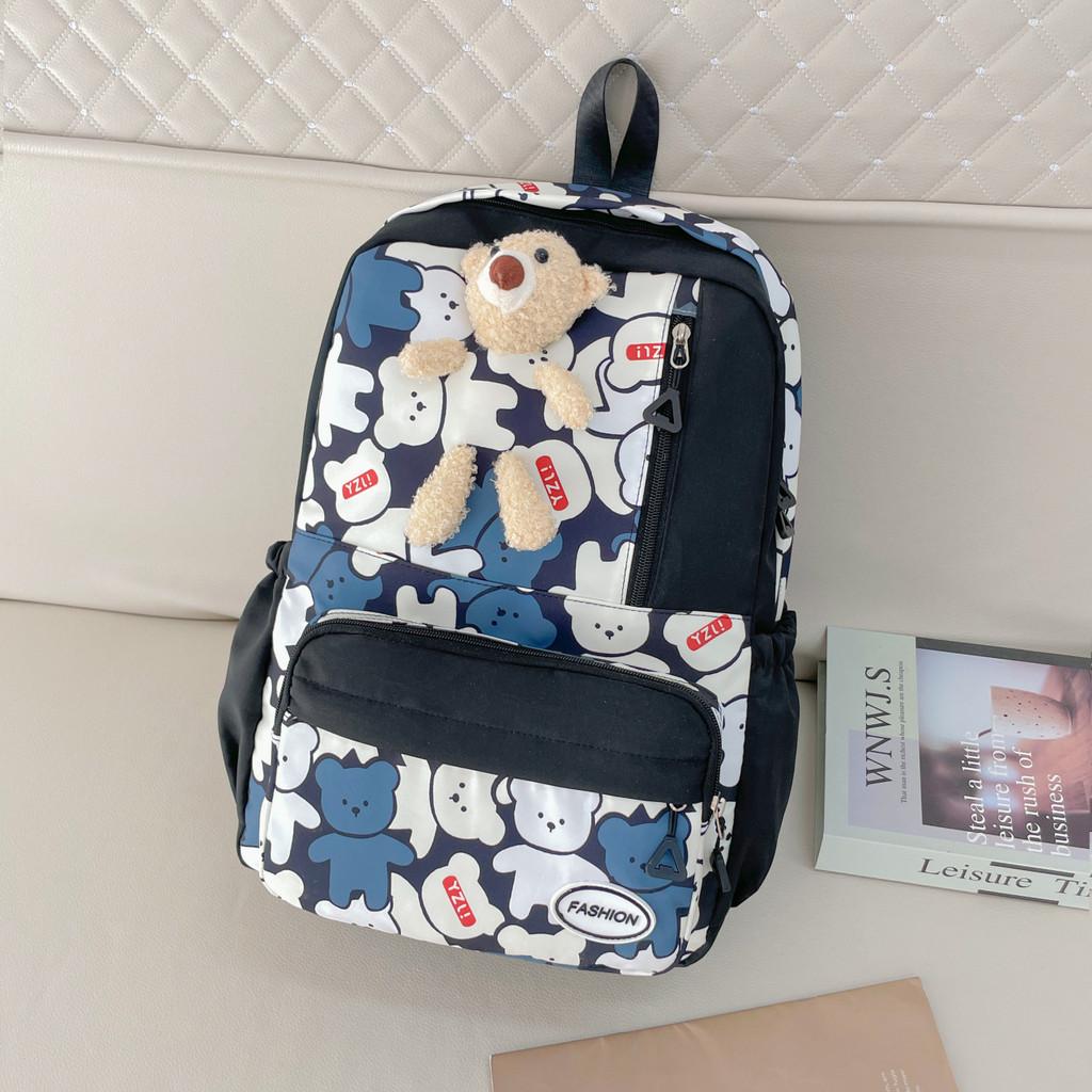 Trendy Large Capacity Canvas Backpack For Girls With Cute Bear Design In Multiple Colors