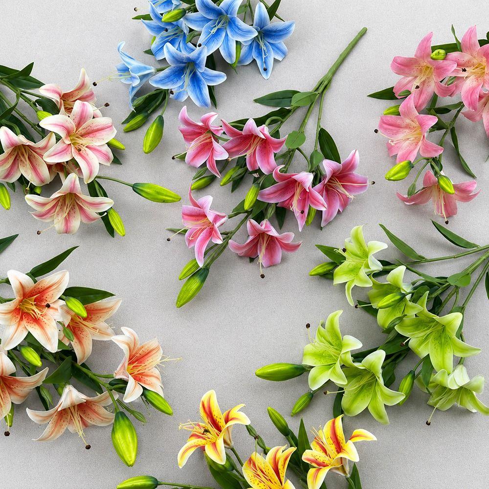 Multicolor Simulation Flower Green Leaves Faux Flower Artificial Lily Flowers Party Supplies
