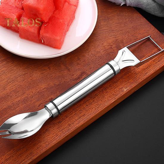 1/2Pcs Watermelon Fork Slicer Stainless Steel 2 In 1 Cutter Round Fork Head Portable Kitchen Fruit Cutting Fork for Watermelon Chunks Cake Bread