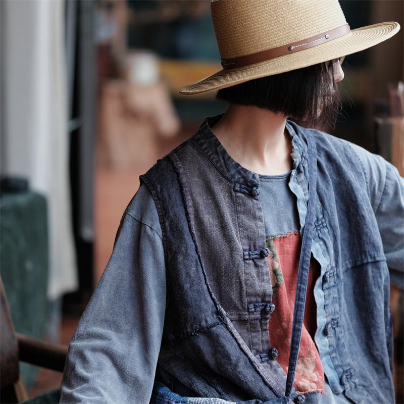 Johnature Женские винтажные жилеты пальто пэчворк цветные пуговицы на подставке осенние жилеты пальто в китайском стиле