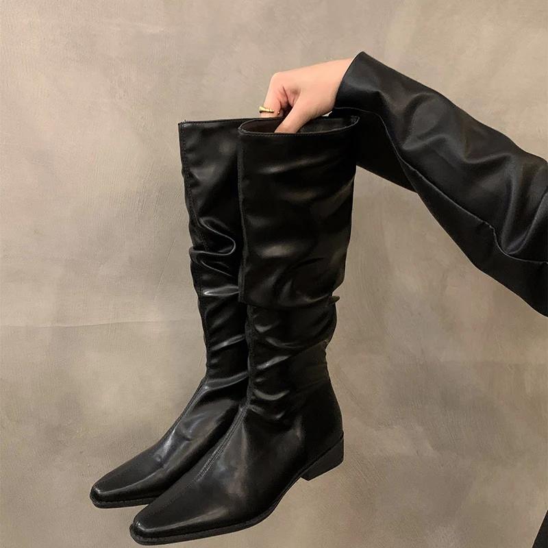 Мода тонкие женские сапоги до колена модные длинные ботильоны с завязками на квадратном каблуке осенне-зимняя обувь