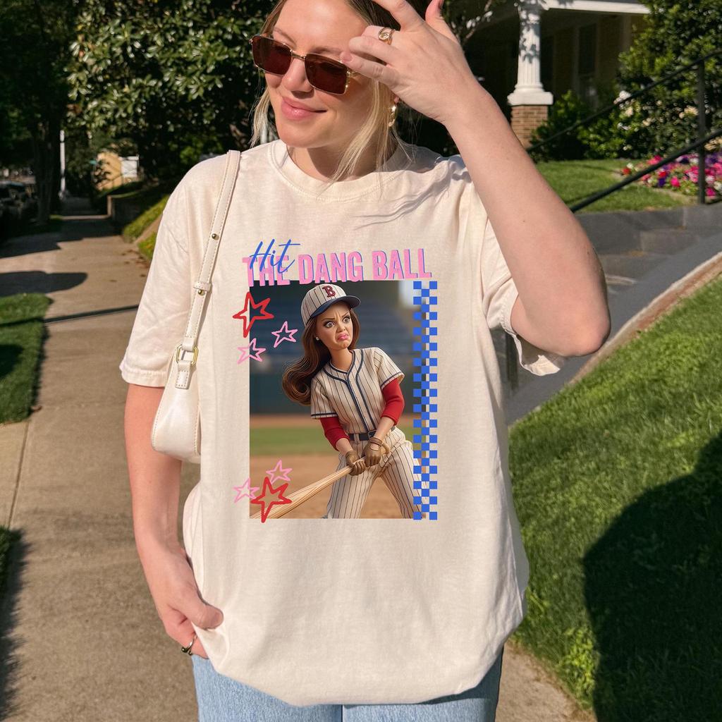 Funny Hit The Dang Ball Baseball Mom Shirt Game Day Softball Tee Distressed Doll Face Meme Mama Gift for Mothers Day