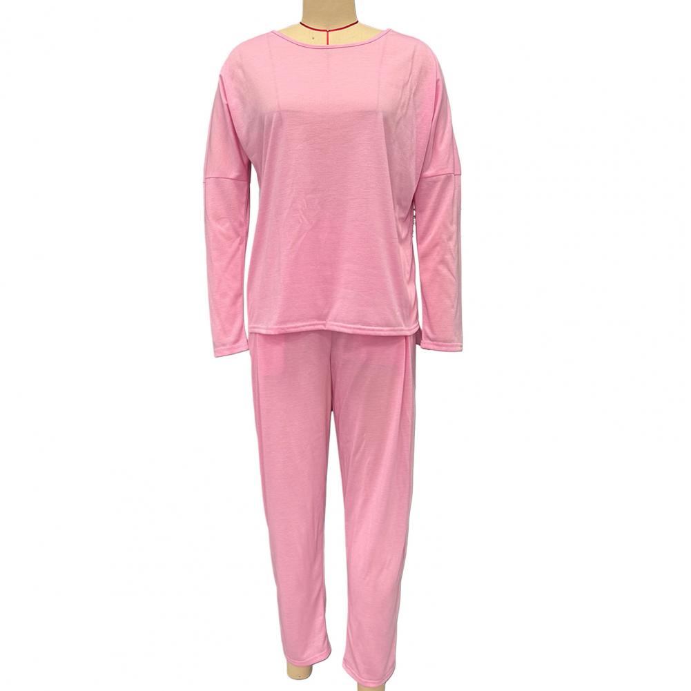 Spring Summer Autumn Suit Elegant Women's Top Pants Set with Long Sleeves O Neck T-shirt Elastic Waist for Fall for Office