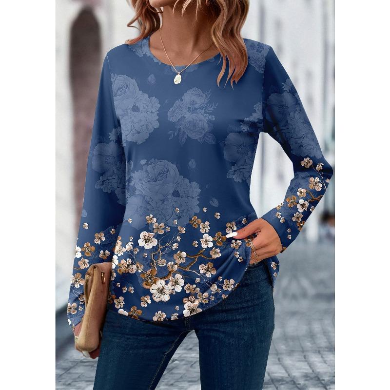 Autumn Women's T Shirt 3D Print Floral Leaf Design Long Sleeve Daily Weekend Fashion Round Neck Clothing Top