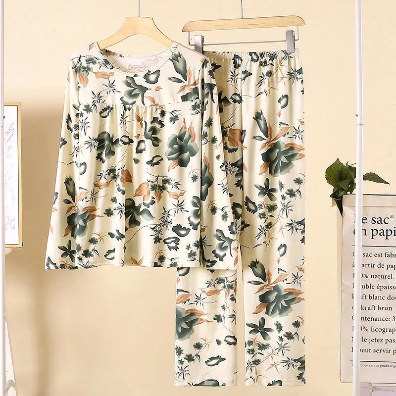Весна, лето, осень, пижамы больших размеров, женские пижамы с длинными рукавами, большие размеры, свободный костюм с принтом, мягкий и удобный, приятный для кожи