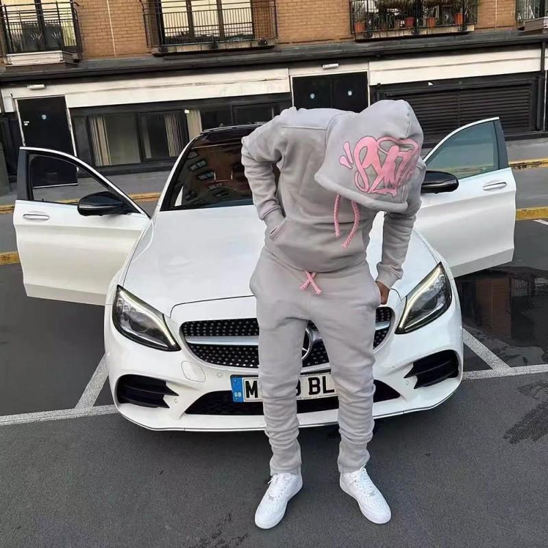 Unisex Oversized Hooded Sweatshirt Jogger Set With 3D Puff Print Cotton Fleece Warm Streetwear Outfit