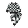 Toddler Girls Boys 2Pcs Fall Clothing Outfit Plaid Long Sleeve Crew Neck Hoodie Sweatpants Set