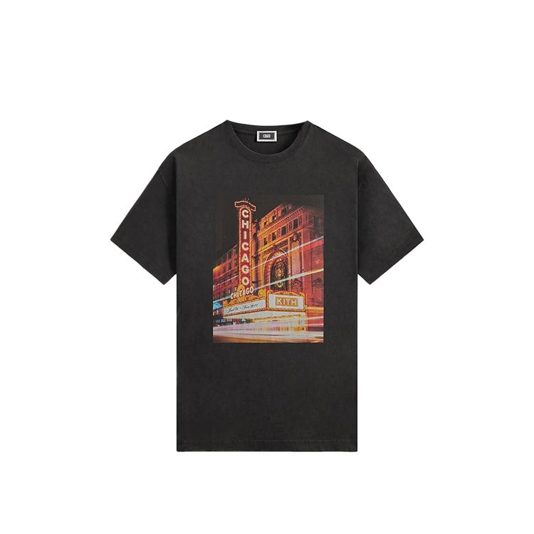 Kith Чикагские Огни Винтажная Футболка Черная Мужские Топы KHM033933-001