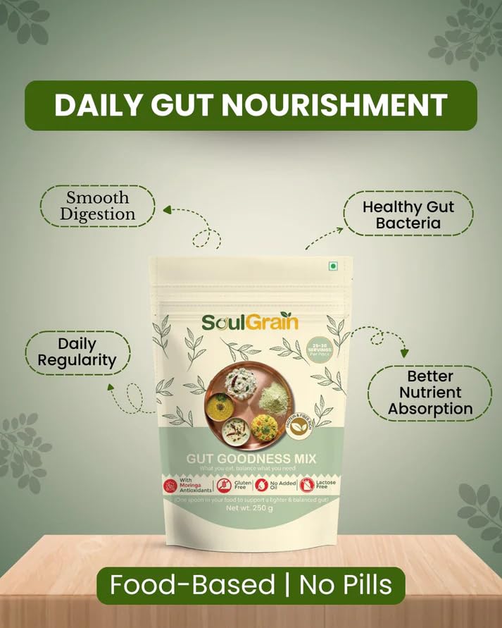 Смесь для здоровья кишечника SoulGrain Gut Goodness | Натуральная смесь моринги и бобовых | Порошок для здоровья кишечника, богатый белком и клетчаткой | Поддержка пищеварения и облегчение вздутия | Травяная