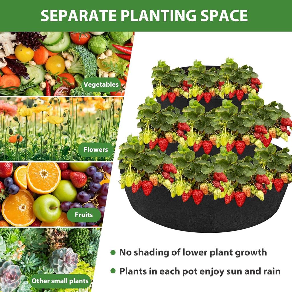 Wenfan 3-уровневая клубничная клумба из нетканого материала, приподнятая грядка, штабелируемый мешок-клумба для клубники, войлочный приподнятый контейнер для выращивания