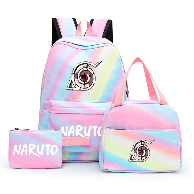 3Pcs/set Anime Naruto Backpack Back To Schoobag with Lunch Bag for Teen Gir Boy Student Bookbag Men Women Leisure Travel Bag