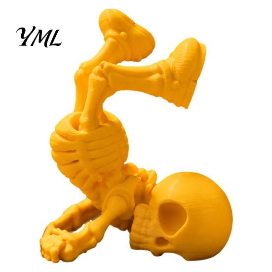 Hip Hop Style Ornament Break Dancing Skeleton Figurine, 3D Printed Posable Articulated Skull Statue, Flexible Action Figure Funny Handstand