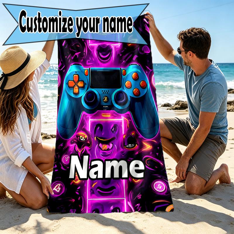 Custom Name Personalized Game on Print Beach Towel, for Trip Camping Beach Party Home Decor, Birthday Gift for Family & Friends