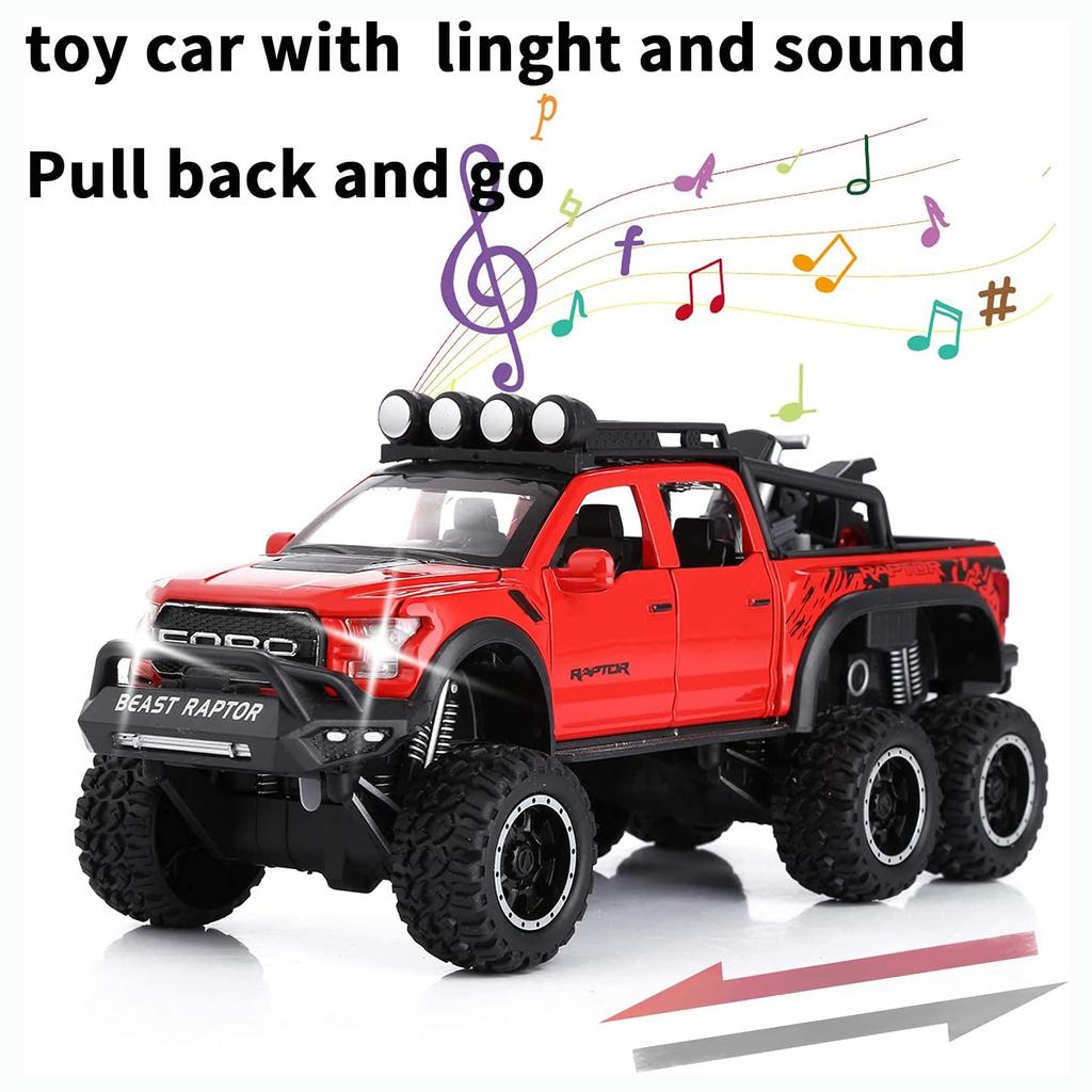 Литая под давлением металлическая модель автомобиля Ford F150 Raptor в масштабе 1/28, со звуком и светом для детей от 3 лет и старше