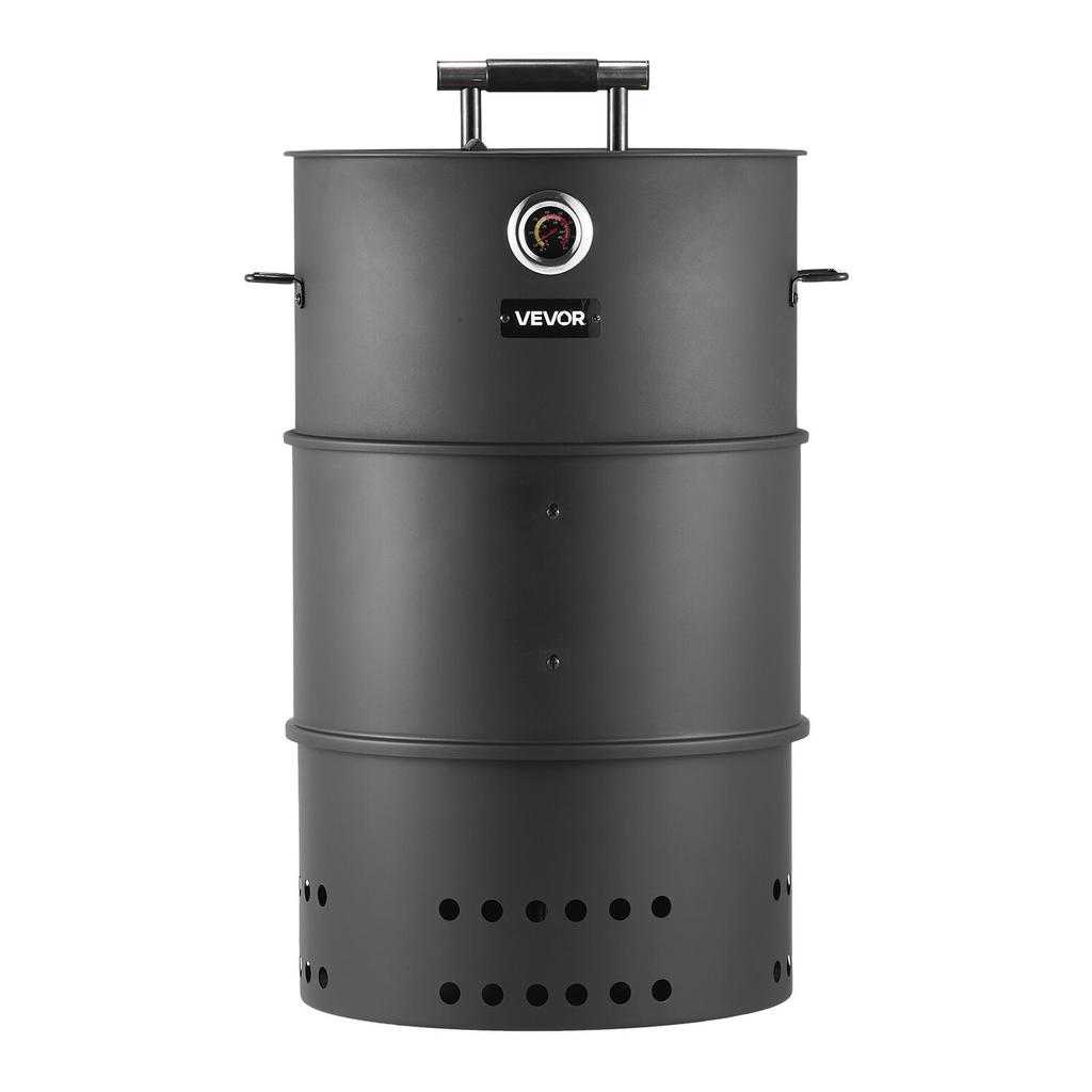 Charcoal Smoker Grill, 470mm Barrel Charcoal BBQ Smoker, Coated Steel Outdoor Barbecue Grill with 2 Grilling Grates, 1 Hanging Rod, 6 Hooks &