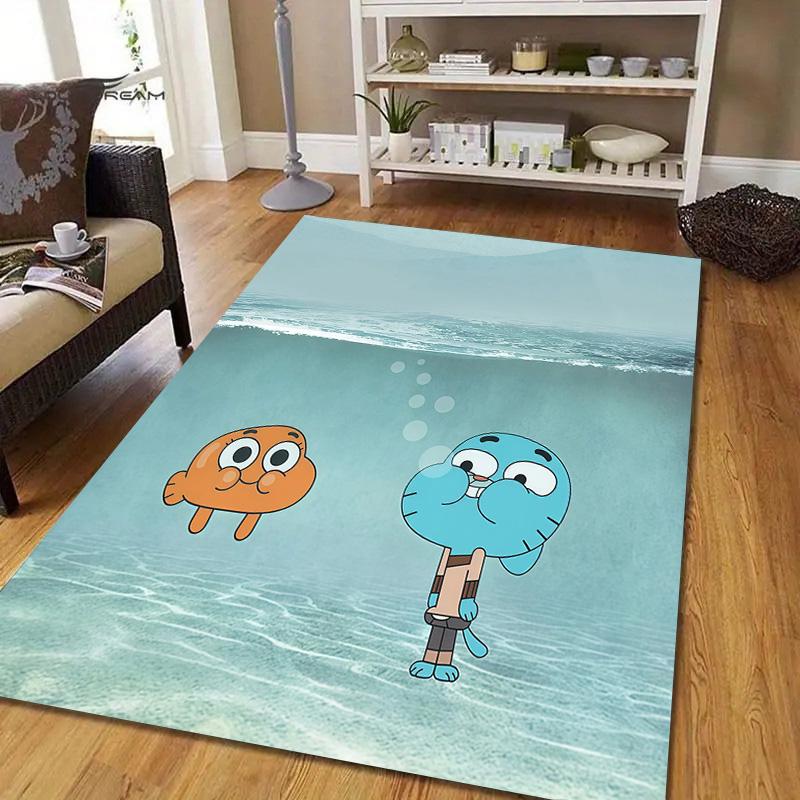 The Amazing World of Gumball2 Flannel Pattern Square Carpet,Area Rug,Carpet Rug for Living Room Bedroom Sofa Playroom Decor,Non-slip Floor Mat
