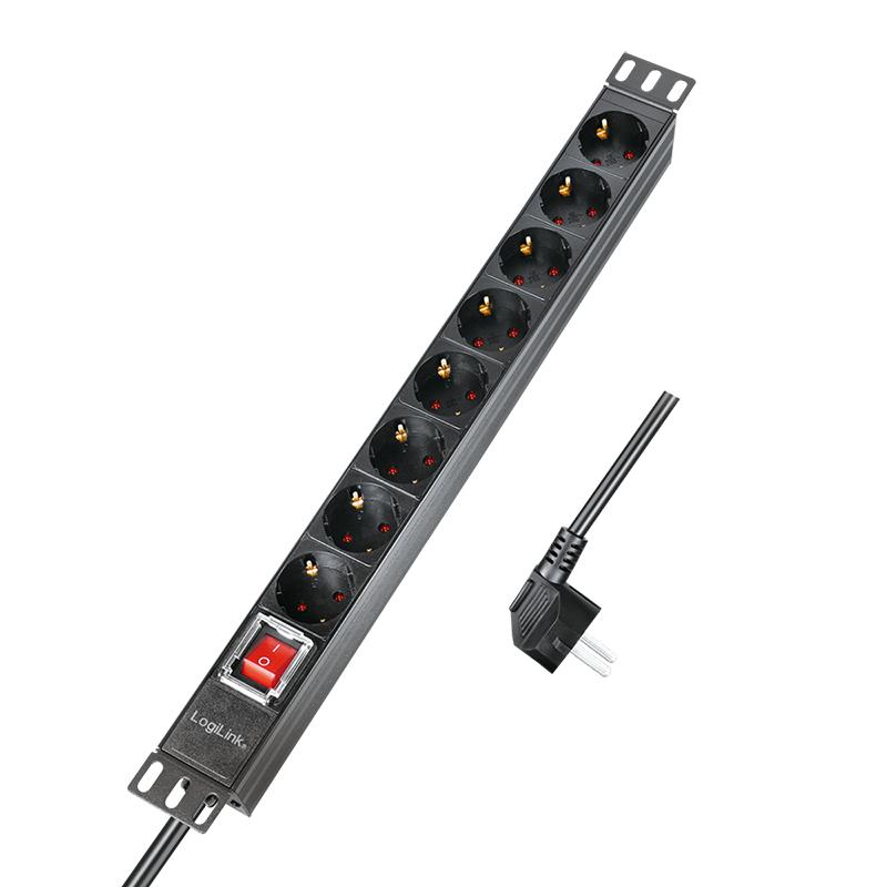 LogiLink 19" Power Strip 8-Socket PDU Rack 1U with CEE 7/3 Switch