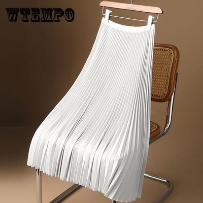 Весна и осень, новая модная женская плиссированная однотонная юбка средней длины с высокой талией, эластичная юбка, акция, женский черный цвет