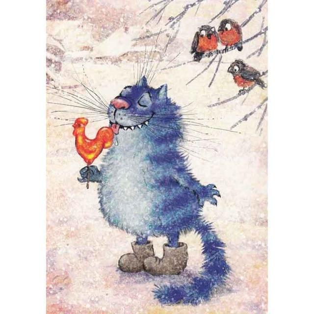 5D Алмазная вышивка Синие кошки Животное Полный круглый Алмазная картина Набор для вышивки крестом