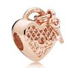 Оригинальный розовое золото, сверкающее сердце, ключ, кулон, бусины, очаровательные модные подвески, браслеты серебряного цвета, женские ювелирные изделия своими руками