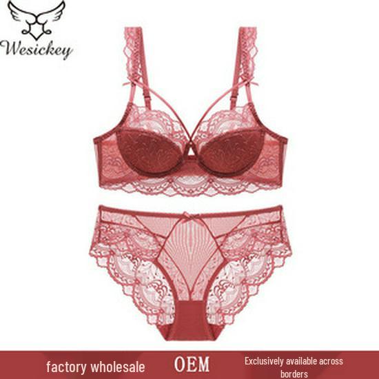 Комплект прозрачного кружевного бюстгальтера во французском стиле: Минимизирует внешний вид большой груди, Предотвращает обвисание, Сексуальное нижнее белье для женщин