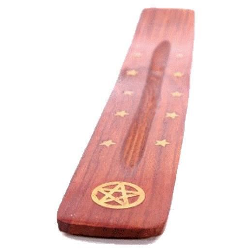 Attrape-cendres pentagramme en bois de sheesham - brûle-encens rond 25,5 x 4 cm