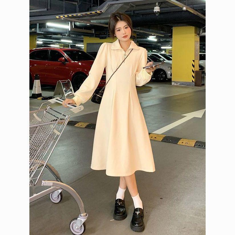 Женское вафельное платье большого размера, слим-фит по талии, с длинным рукавом для осени/зимы