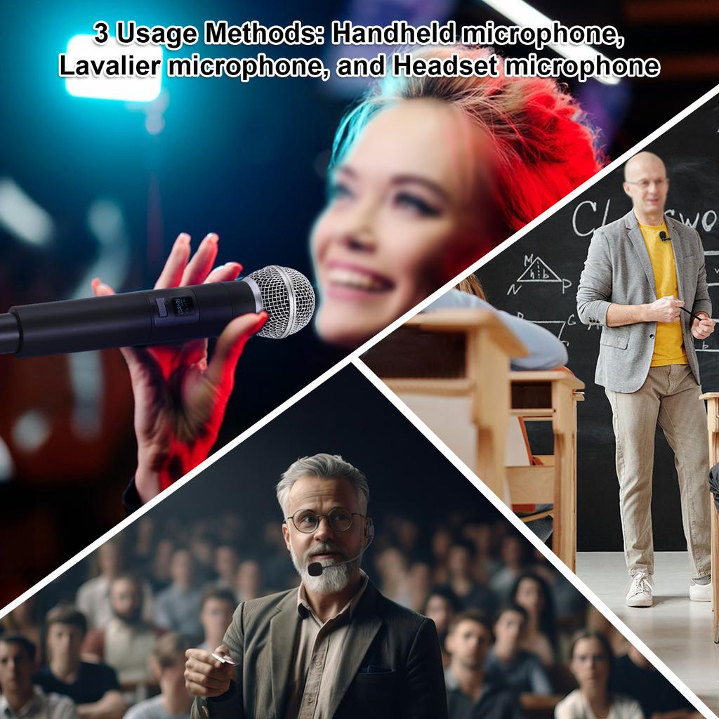 Wireless Microphone Professional UHF Wireless Mic System Handheld Dual Microphone with Receiver